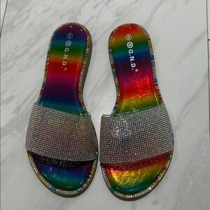 Rainbow Crystal Slide Sandals - Multicolor